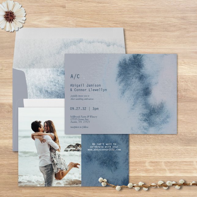 Modern Abstract Slate Blue Grey Mist Watercolor In Invitation (Creator Uploaded)