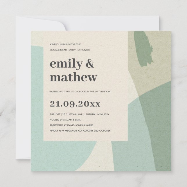 MODERN ABSTRACT SOFT AQUA BLUE ART ENGAGEMENT INVITATION (Front)
