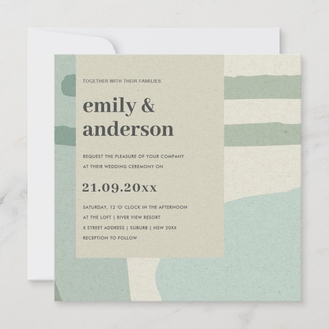 MODERN ABSTRACT SOFT AQUA BLUE ARTISTIC WEDDING INVITATION (Front)