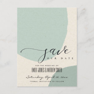 MODERN ABSTRACT SOFT AQUA BLUE KRAFT SAVE THE DATE ANNOUNCEMENT POSTCARD