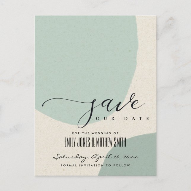 MODERN ABSTRACT SOFT AQUA BLUE KRAFT SAVE THE DATE ANNOUNCEMENT POSTCARD (Front)