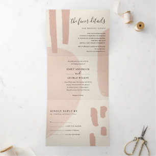 MODERN ABSTRACT SOFT BLUSH PEACH ARTISTIC WEDDING Tri-Fold INVITATION