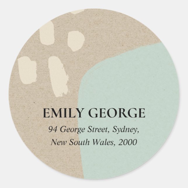 MODERN ABSTRACT SOFT CHIC AQUA BLUE KRAFT ADDRESS CLASSIC ROUND STICKER (Front)
