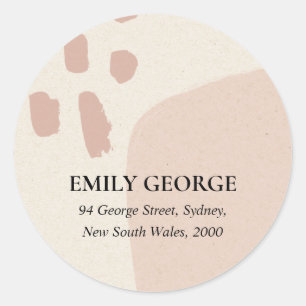 MODERN ABSTRACT SOFT CHIC BLUSH PINK KRAFT ADDRESS CLASSIC ROUND STICKER