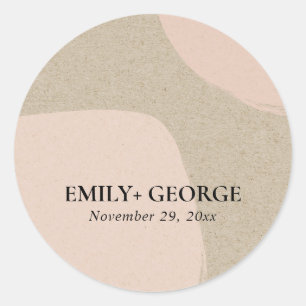 MODERN ABSTRACT SOFT CHIC BLUSH PINK KRAFT WEDDING CLASSIC ROUND STICKER