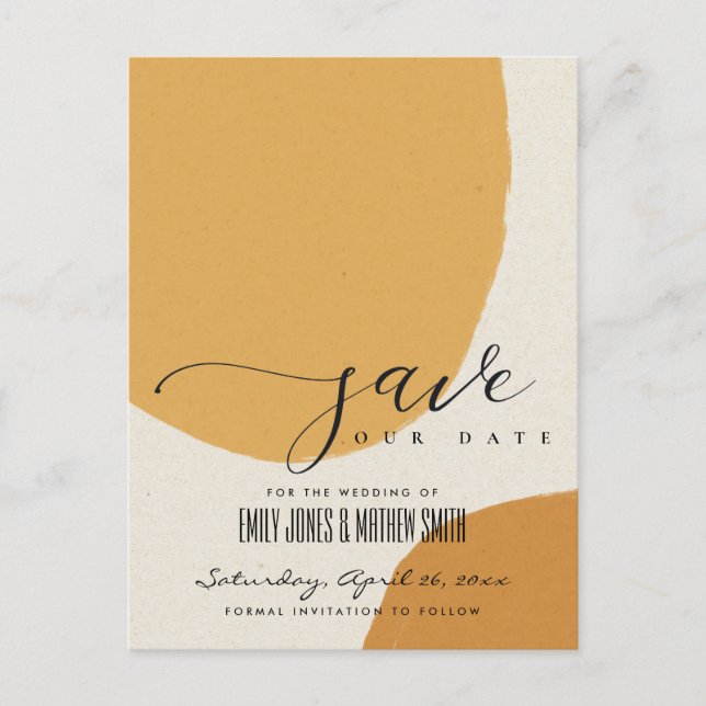 MODERN ABSTRACT SOFT ORANGE KRAFT SAVE THE DATE ANNOUNCEMENT POSTCARD (Front)