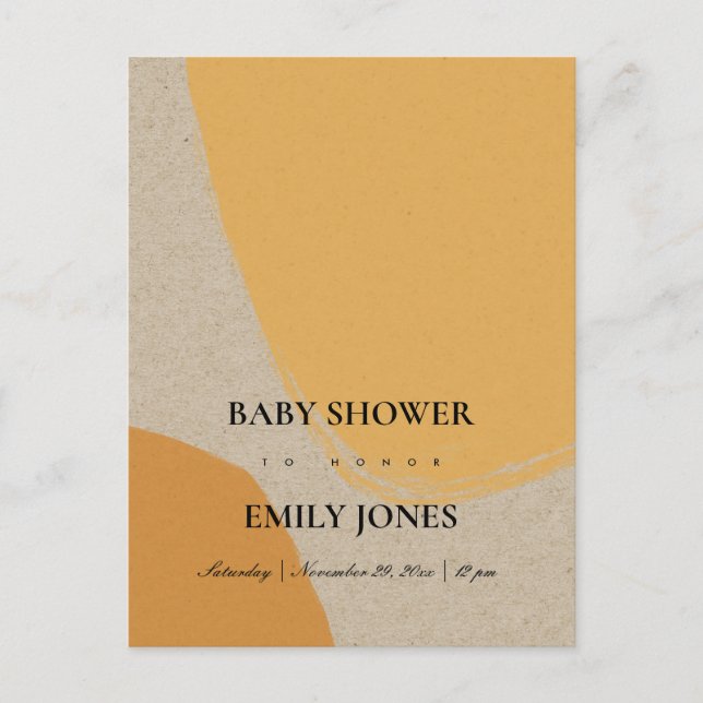 MODERN ABSTRACT SOFT ORANGE RUST KRAFT BABY SHOWER INVITATION POSTCARD (Front)