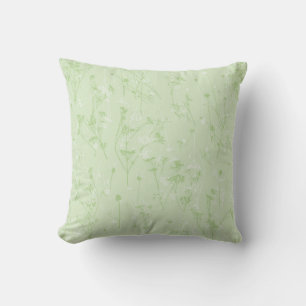 Modern Abstract Soft Sage Green Wildflowers Throw Pillow