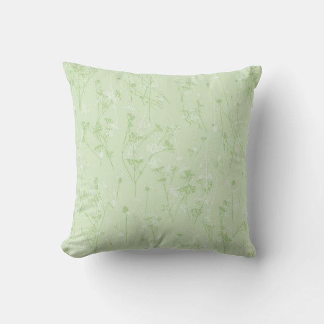Modern Abstract Soft Sage Green Wildflowers Throw Pillow (Front)