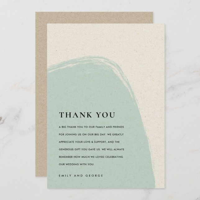 MODERN ABSTRACT SOFT SUBTLE  AQUA BLUE WEDDING THANK YOU CARD (Front/Back)