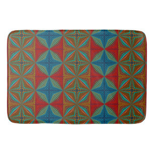 Modern Abstract Southwestern Aztec Teal Red Brown Bath Mat