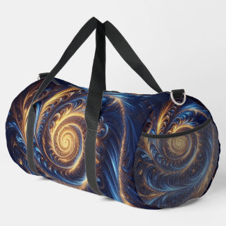 Modern Abstract Space Royal Blue and Gold Swirls Duffle Bag