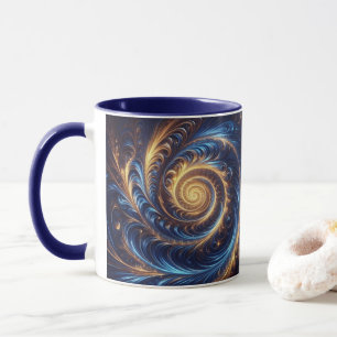 Modern Abstract Space Royal Blue and Gold Swirls  Mug