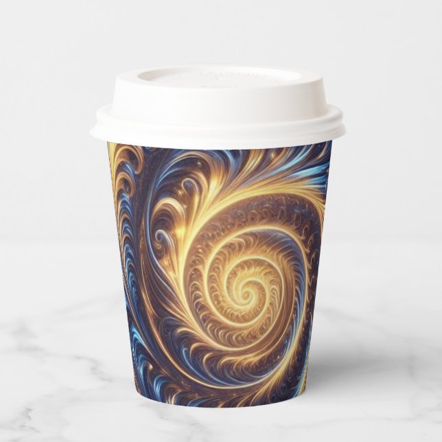 Modern Abstract Space Royal Blue and Gold Swirls  Paper Cups (Left)