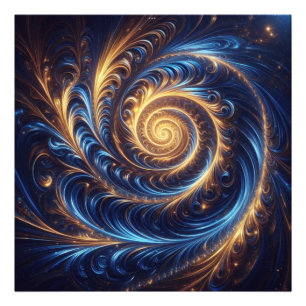 Modern Abstract Space Royal Blue and Gold Swirls  Photo Print