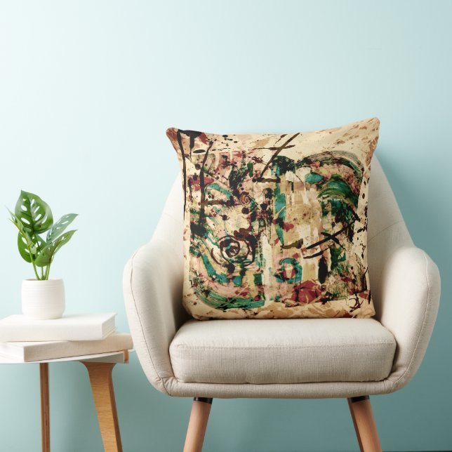 Modern Abstract Splatter Brush Stroke Teal Wine Throw Pillow (Chair)