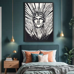 Modern Abstract Statue of Liberty Line Art glossy Poster