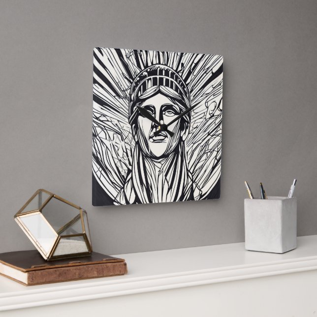 Modern Abstract Statue of Liberty Line Art Square Wall Clock (Office)