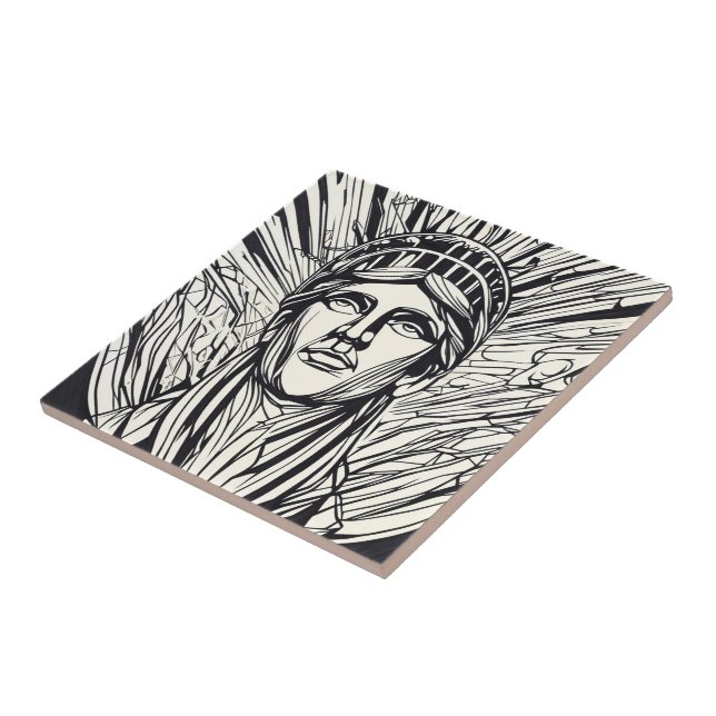 Modern Abstract Statue of Liberty Line Art Tile (Side)
