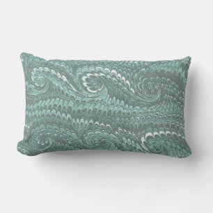 Modern Abstract Steel Blue Swirls Marble Pattern Lumbar Pillow