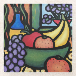 Modern Abstract Still Life Fruit Bowl Glass Coaster