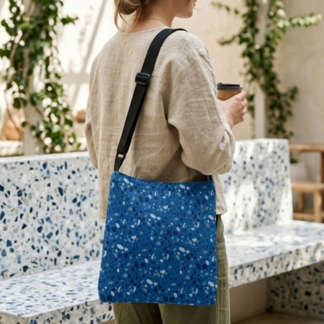 Modern Abstract Stone Blue Terrazzo Pattern  Crossbody Bag (Creator Uploaded)