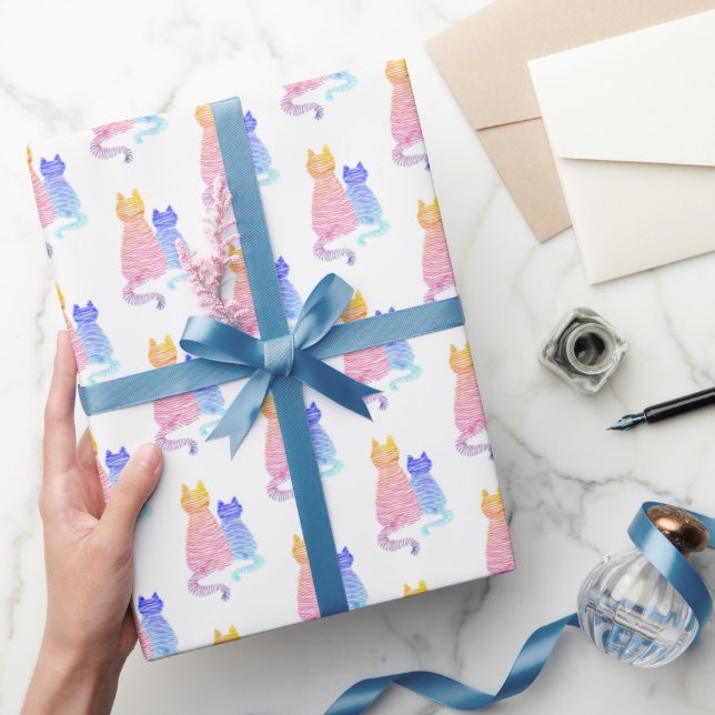  Modern Abstract Striped Cats Colourful Gradient  Wrapping Paper (Gifting)