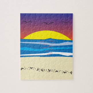 Modern abstract sunset beach retro ocean puzzle