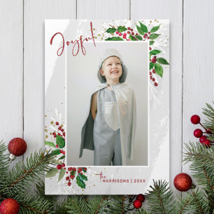 Modern Abstract Swashes, Holly & Sparkles Photo Tri-Fold Card