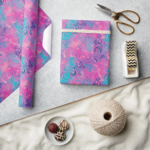 Modern Abstract Swirl Pattern in Pink, Purple Wrapping Paper