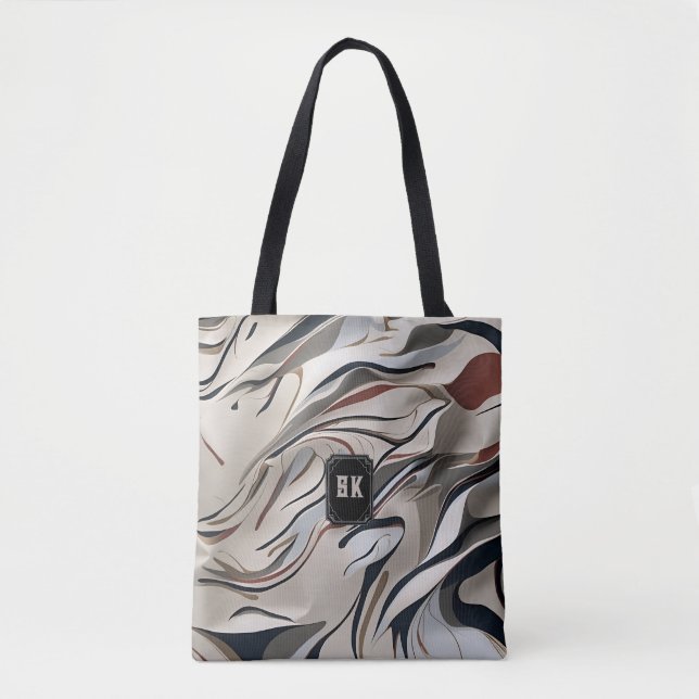 Modern abstract swirling patterns monogram  tote bag (Front)