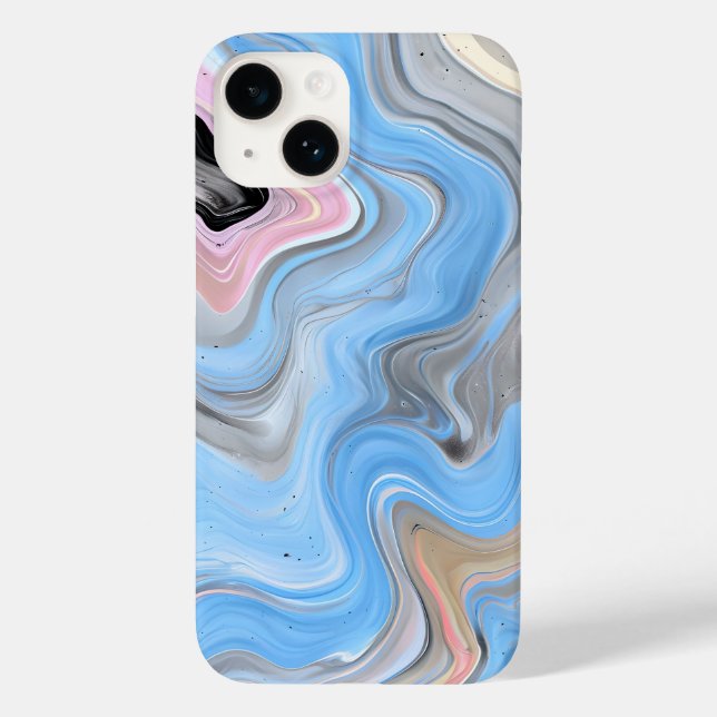 Modern Abstract Swirls Phone Case - Blue Pink Gold (Back)
