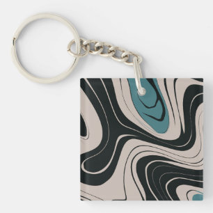 Modern Abstract Teal and Black Swirl Pattern Keychain