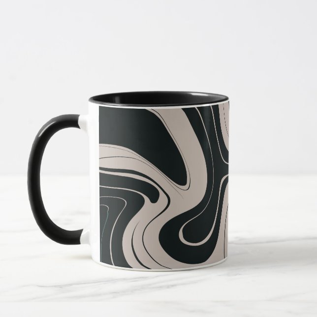 Modern Abstract Teal and Black Swirl Pattern Mug (Left)