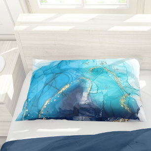 Modern Abstract Teal and Blue Paint Pillowcase