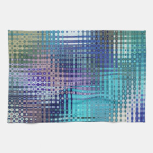 Modern Abstract Teal and Purple Mosaic Pattern Kitchen Towel