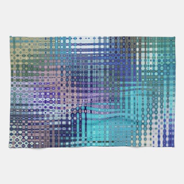 Modern Abstract Teal and Purple Mosaic Pattern Kitchen Towel (Horizontal)