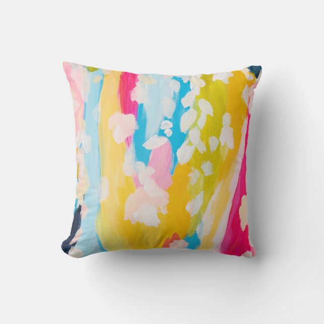 Modern Abstract Teal and Yellow Panted Design Thr Throw Pillow (Front)