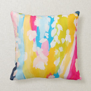 Modern Abstract Teal and Yellow Panted Design Thr Throw Pillow