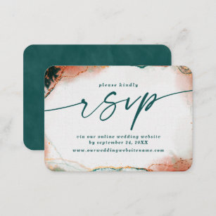 Modern Abstract Teal & Copper Wedding Website RSVP Enclosure Card