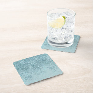 Modern abstract teal glitter blush tones marble paper coaster