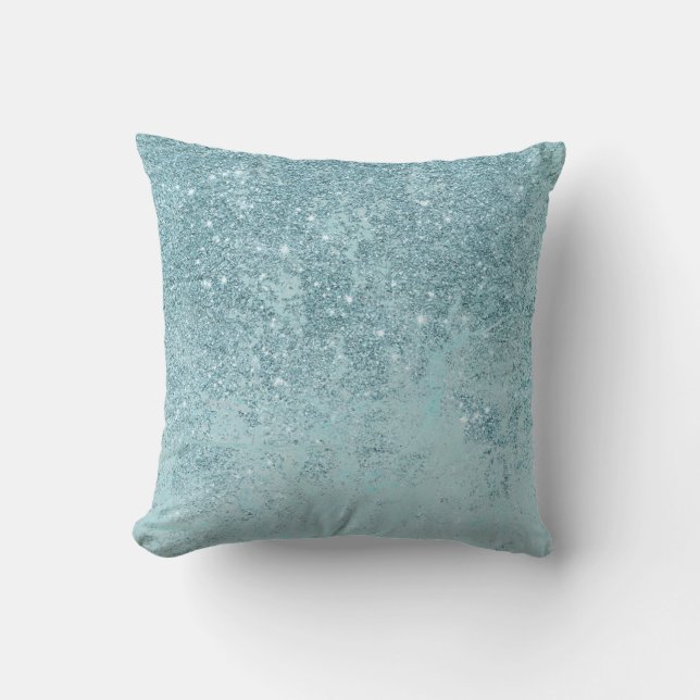 Modern abstract teal glitter blush tones marble throw pillow (Front)