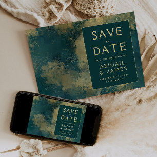 Modern Abstract Teal Gold Wedding Save the Date Invitation