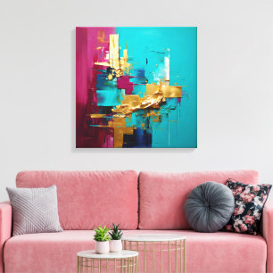 Modern Abstract Teal, Magneta and Gold Swirl Canvas Print