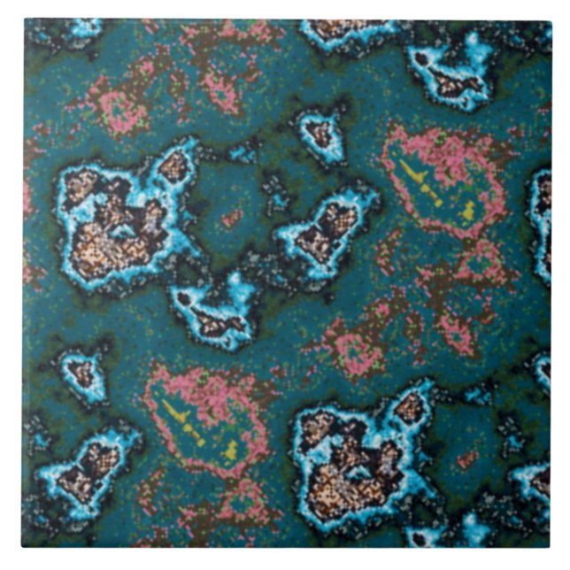 Modern Abstract Teal Pink Turquoise Marble Pattern Tile (Front)