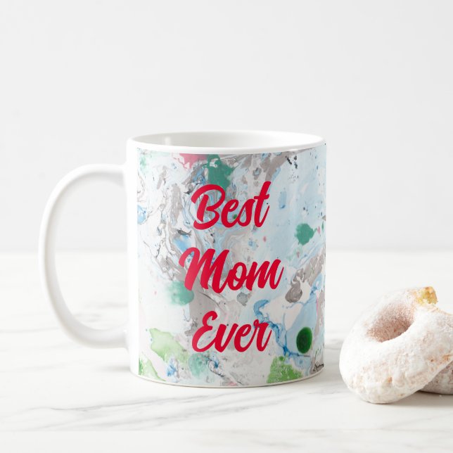 Modern Abstract Template Best Mom Ever Typography Coffee Mug (With Donut)