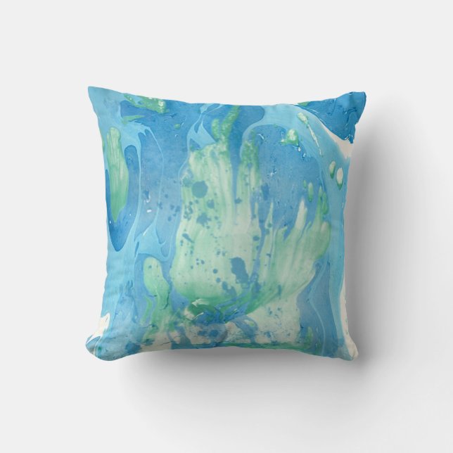 Modern Abstract Template Blue Green White Marble Throw Pillow (Front)
