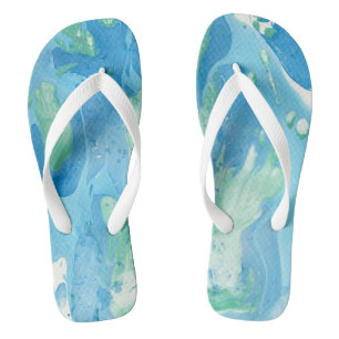 Modern Abstract Template Blue Green White Trendy Flip Flops