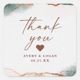 Modern Abstract Terra Cotta Fall Wedding Thank You Square Sticker