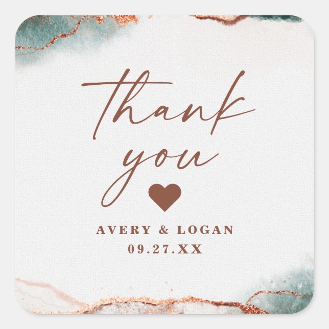 Modern Abstract Terra Cotta Fall Wedding Thank You Square Sticker (Front)